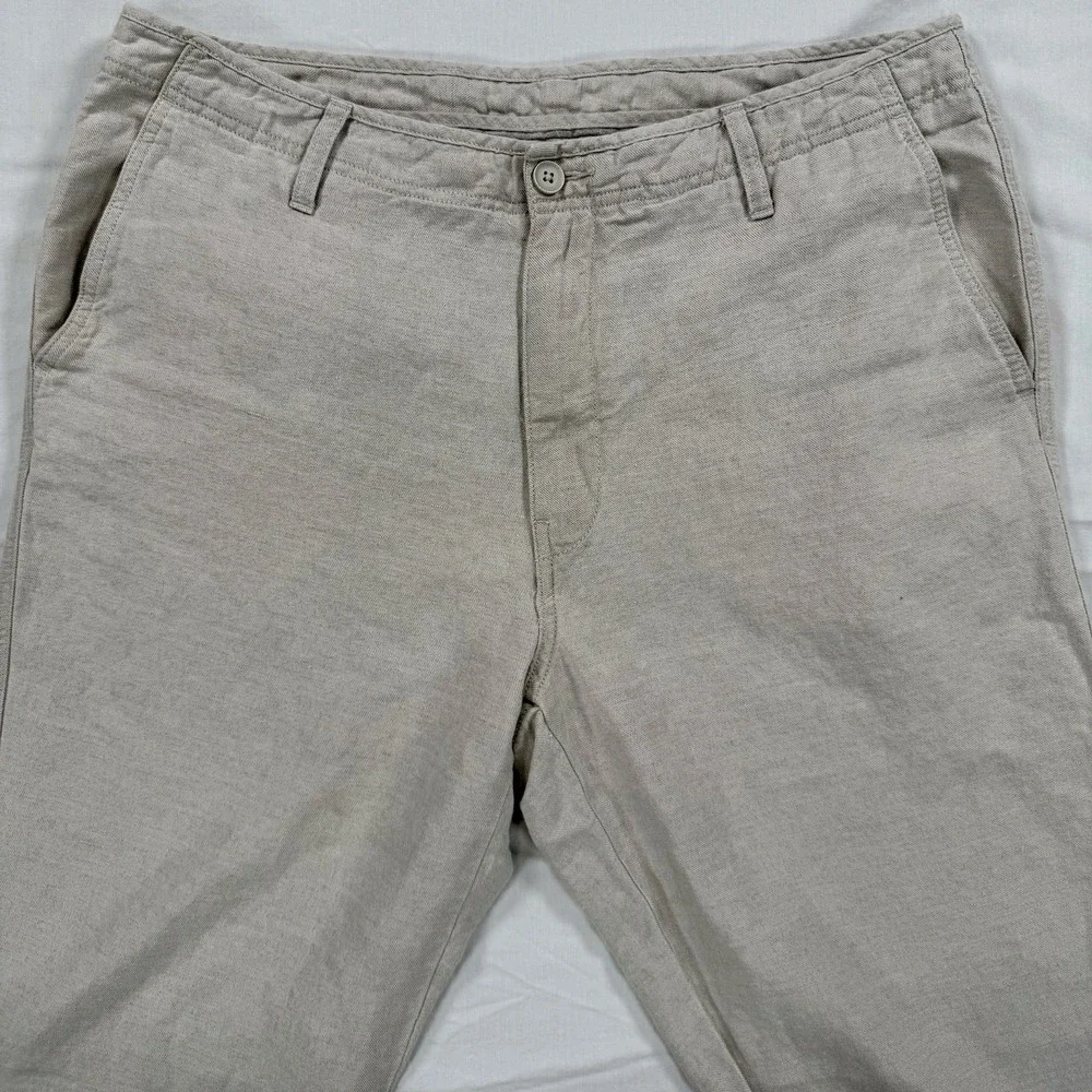 Nautica Men's 34x32 Beige Linen Cotton Pants Flat Front Chinos‎